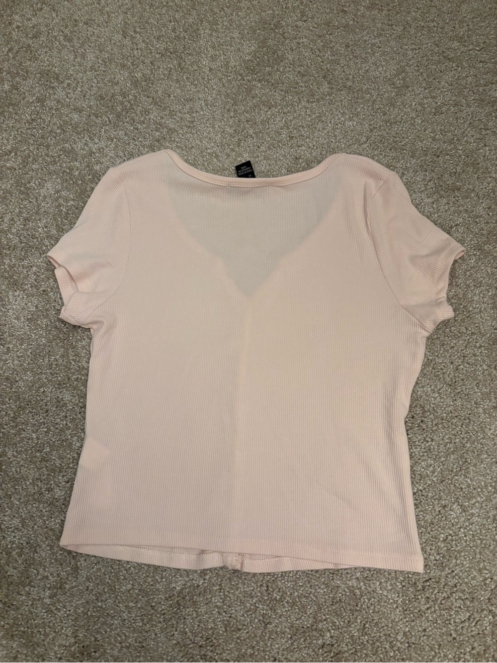 Baby Pink Ribbed Button-Front Short Sleeve Top - Picture 3 of 3